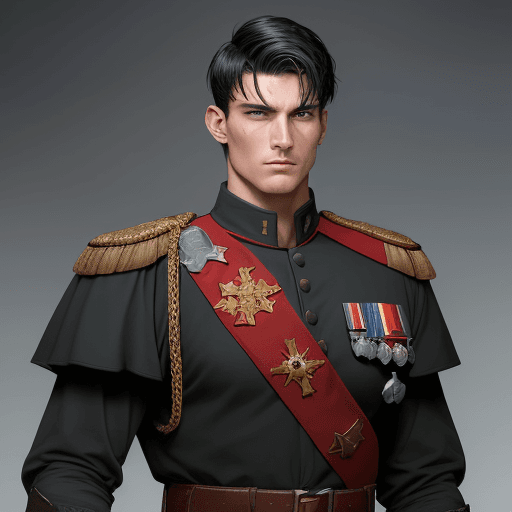 AI generated: Man from medieval legion wearing military uniform (dark-colored, heavy-duty tunic with red insignia ...