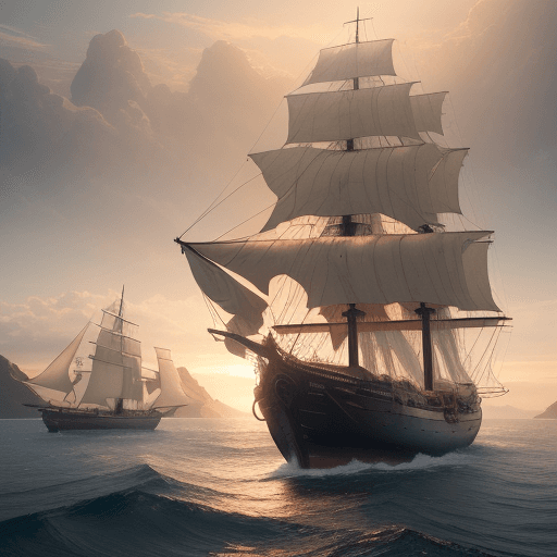 AI generated: Photo of a ultra realistic sailing ship, dramatic light, pale sunrise, cinematic lighting, battered,...