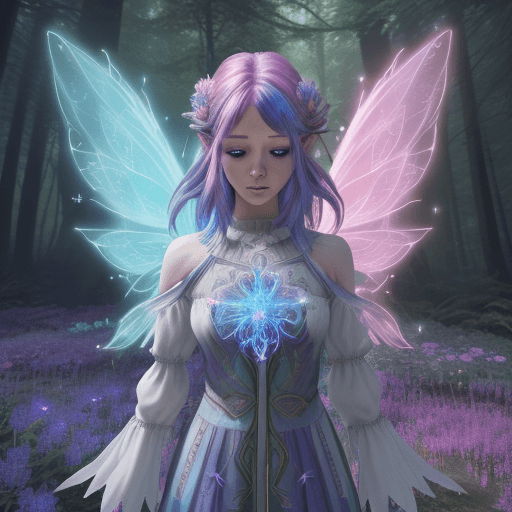 AI generated: Magical Forest scenery, chronomancer(a female), a time-manipulating mage,clean skin, particles of li...