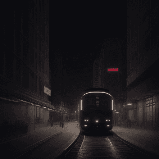 AI generated: Hyper realistic eye level exterior photo of transportation at night 