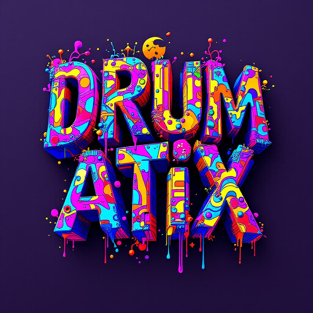 AI generated: the letters DRUMATIX decorated in a complex 3 D deconstructivist style withbright colors. --v 5.1 --...