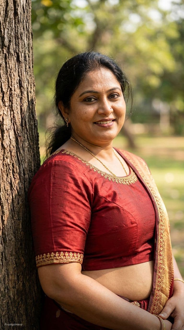 AI generated: Aunty in her blouse only with big body
