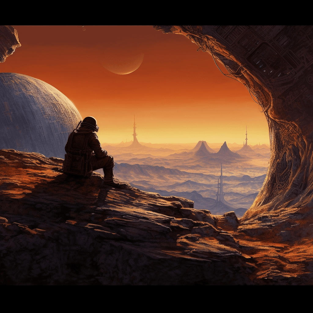 AI generated:  alone on an alien planet, contemplation, left behind
