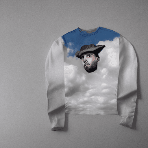 AI generated: realistic shirt mockup flying in the sky, with a lot of clouds. studio lighting, low contrast