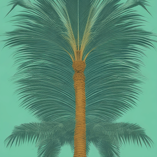 AI generated: A variation of a palm tree depicted in a classic screen-print (silkscreen) style, featuring bold, cl...