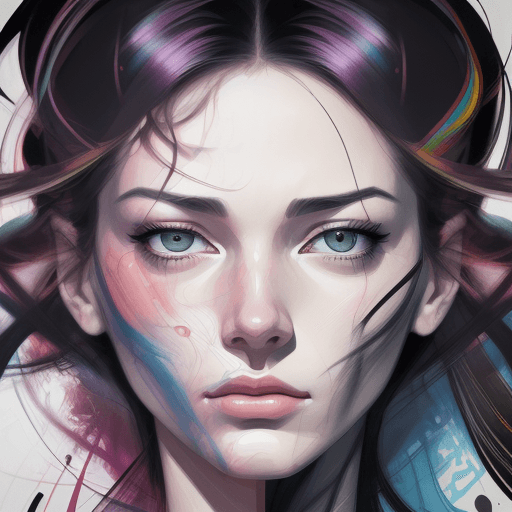 AI generated: a drawing of a woman's face in art form, in the style of colorful complexity, martin ansin, trapped ...