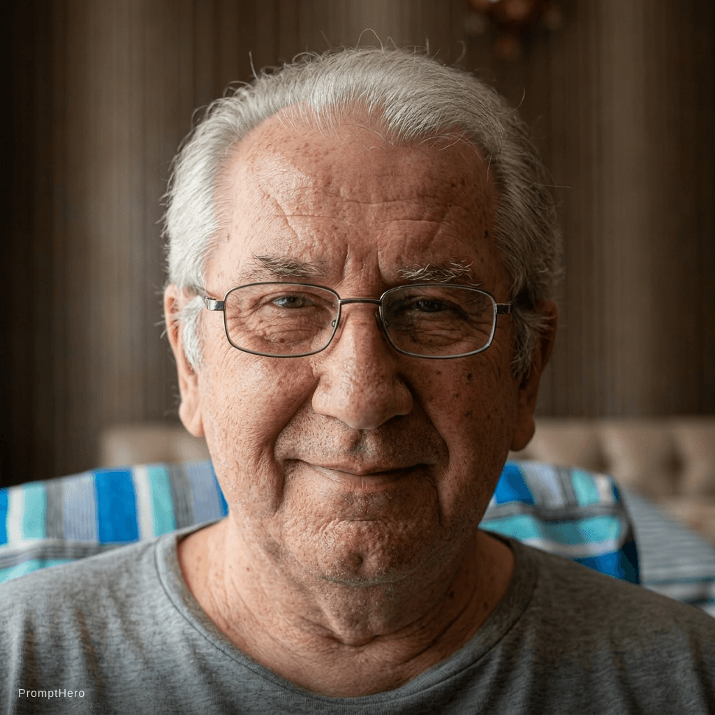 AI generated: 80 years old with gray hair and wrinkles