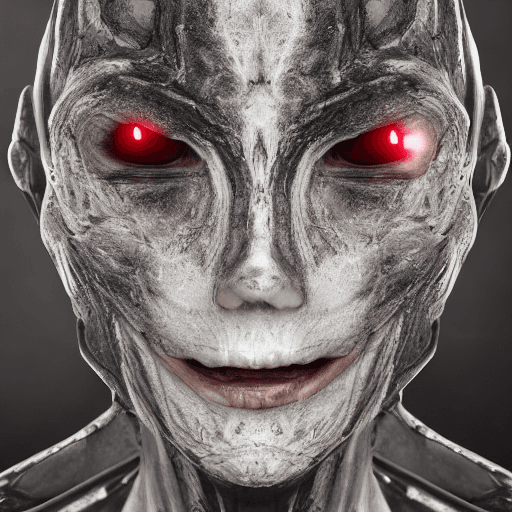 AI generated: A RAW photograph, of an evil robotic alien. [fine lines, faded freckles], highly detailed skin, mois...