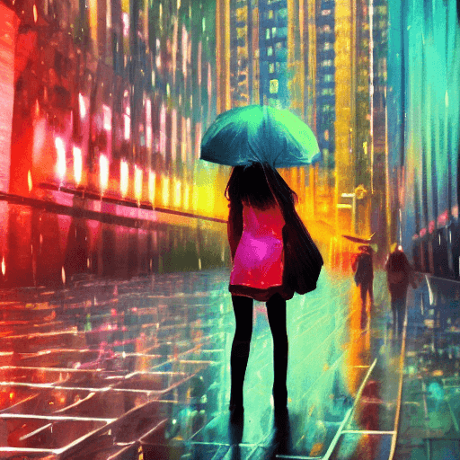 AI generated: Gorgeous girl of summer,  walks in rain, detailed, cinematic, scenic, beautiful, vibrant colors, enh...
