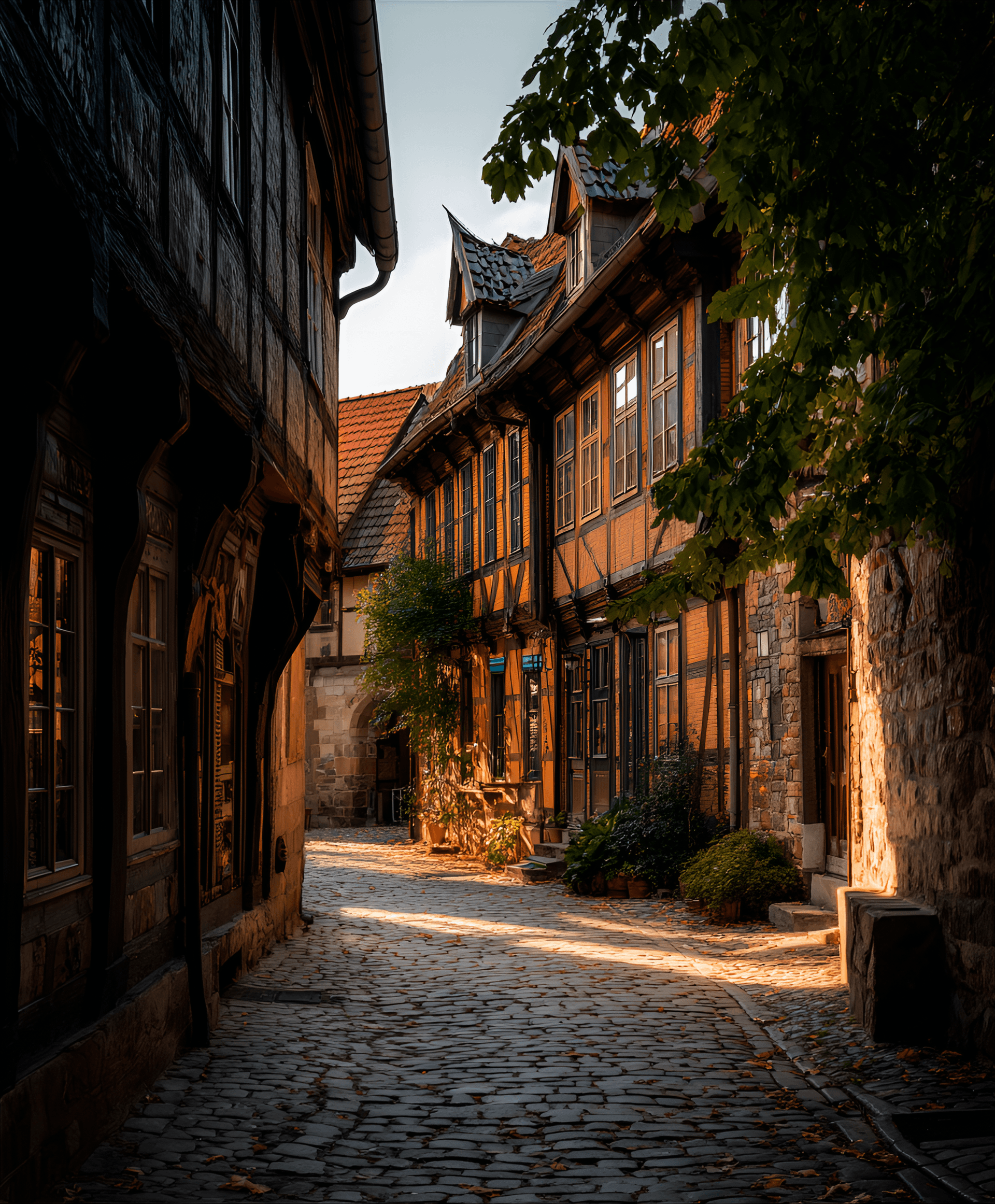 AI generated: 19th century Fachwerk houses in Quedlinburg, Germany,timberframed structures, cobblestone streets, h...