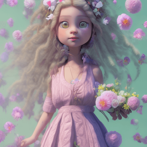 AI generated: A cute kind-hearted and nurturing young girl, with side braid pink hair, round face, soft smile line...