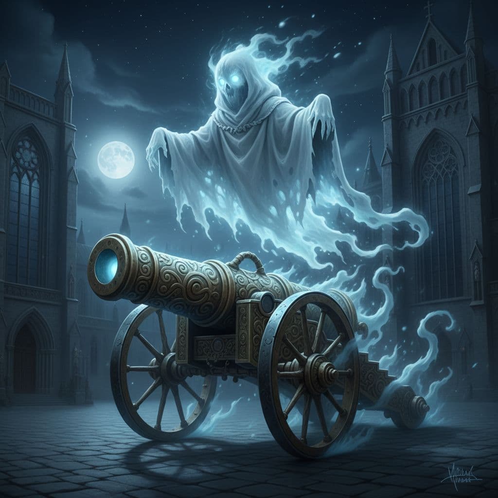 AI generated: make a creature that is half ghost half canonigo