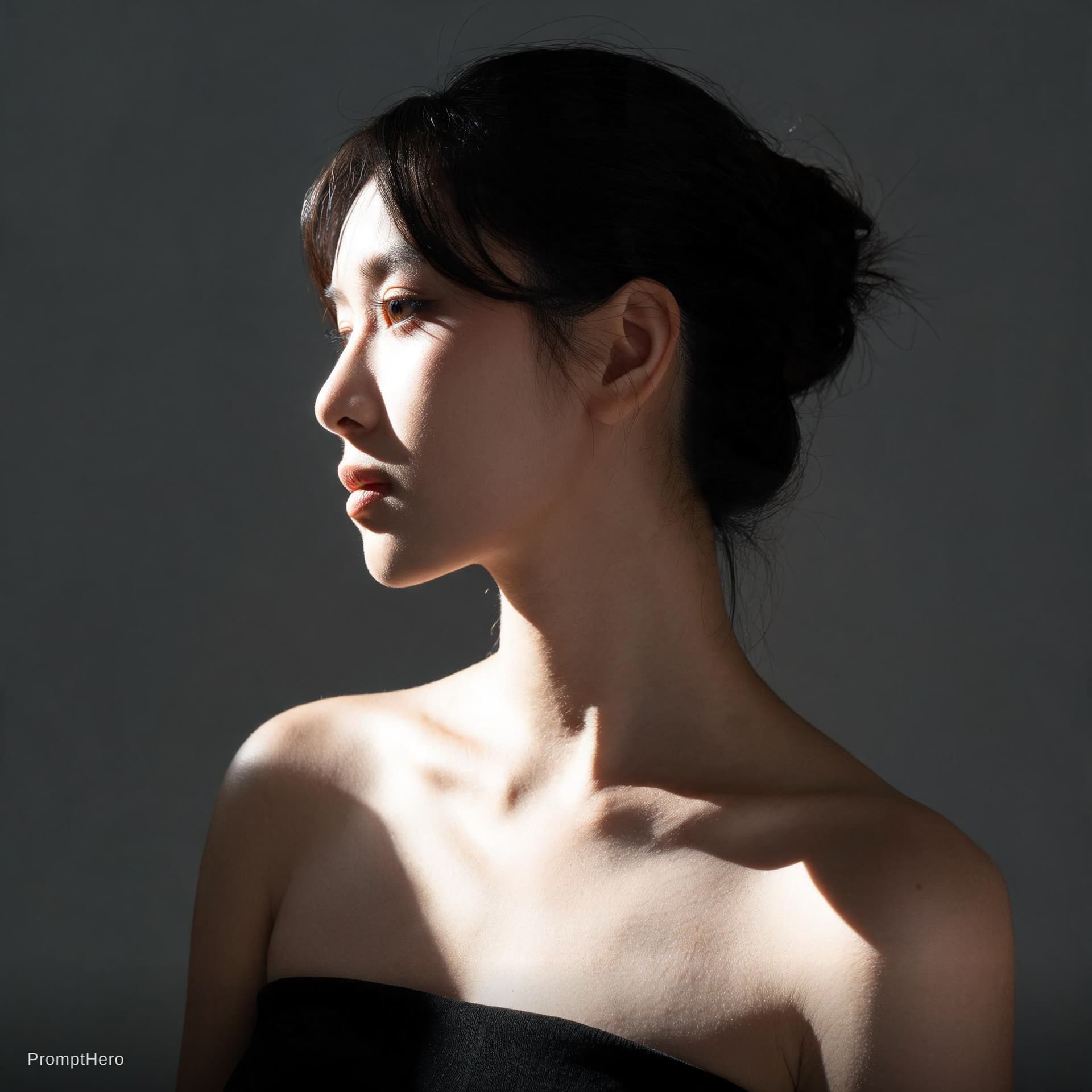 AI generated: high-resolution photograph, woman, stunning use of shadows, in the syle of crisp lines and forms,  U...