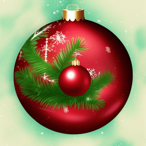 AI generated: red Christmas ball on tree backgroud, A cute romantic with decors, watercolor style --s 180