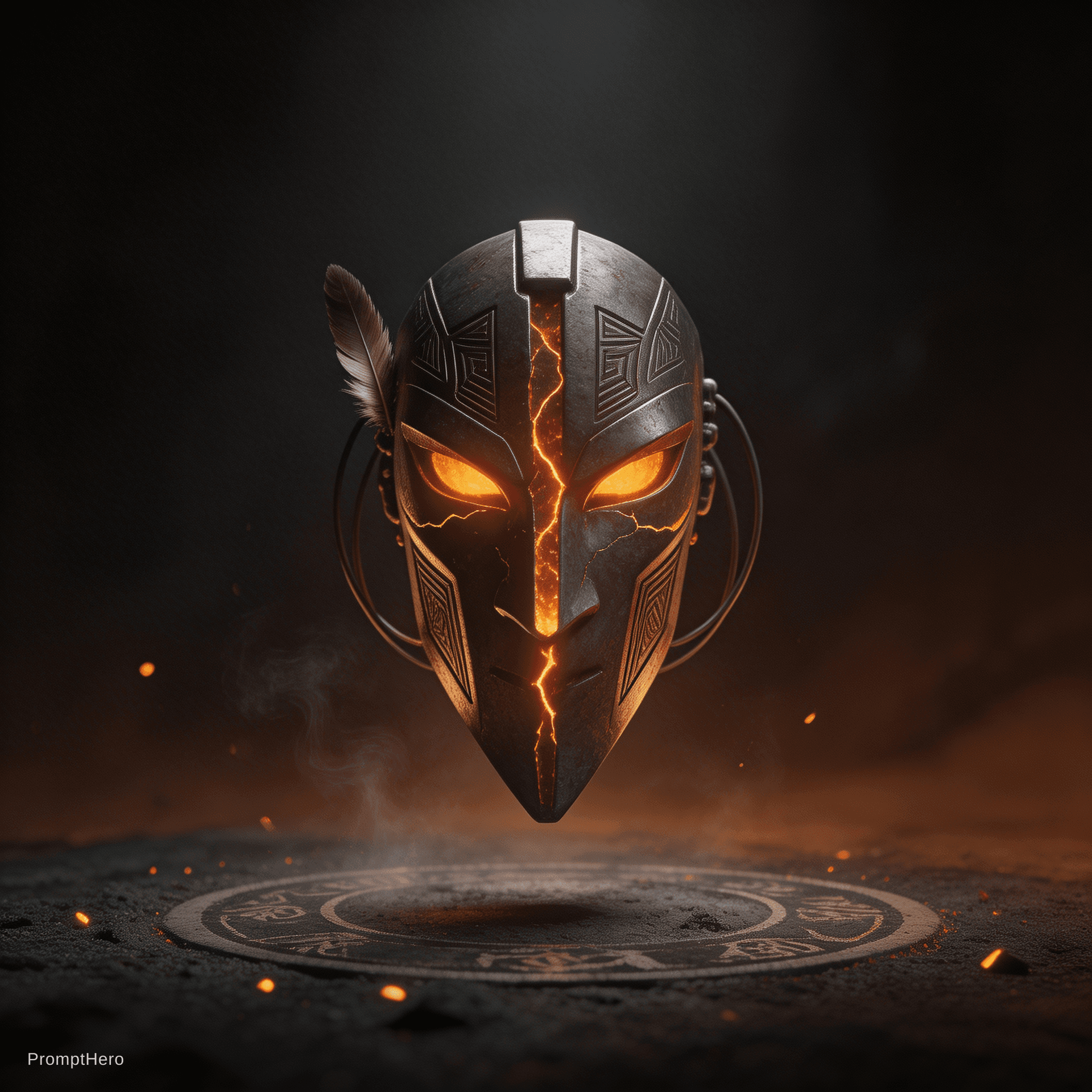 AI generated: A hyper-detailed cinematic album cover featuring a vertically dominant tribal metal mask as the cent...