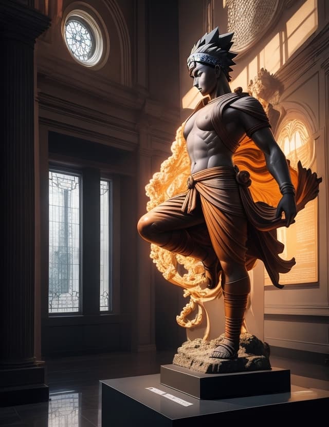 AI generated: a naruto full body vertical shot of a classical sculpture , volume lighting, featuring a central in ...