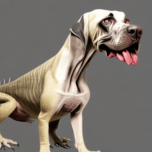 AI generated:  Imagine a hybrid creature combining the body of a velociraptor::3 and the face of a light sandy-col...