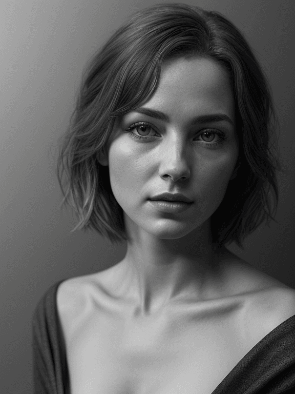AI generated: Realistic,(greyscale, traditional media, sketch), portrait of a girl, cover - perfect tone, on In th...