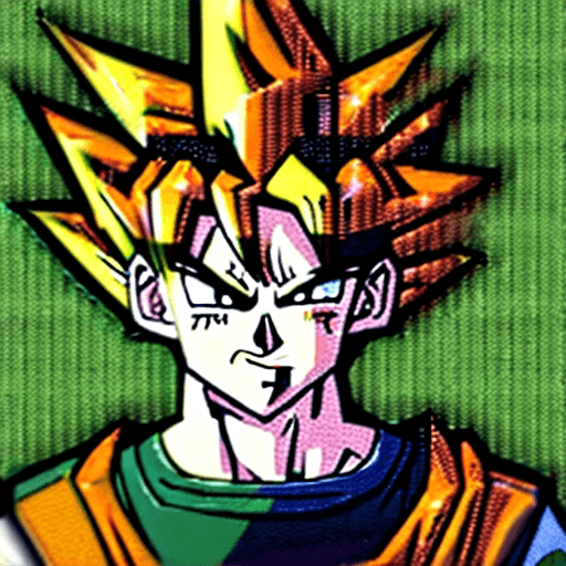 AI generated: Goku, draw anime style by Akira Toriyama, high-detailed, green eyes, punky style, future clothes sty...