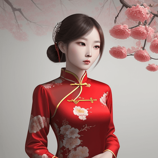 AI generated: chinese red blouse, in the style of dreamy and romantic compositions, floral explosions --ar 24:37 -...
