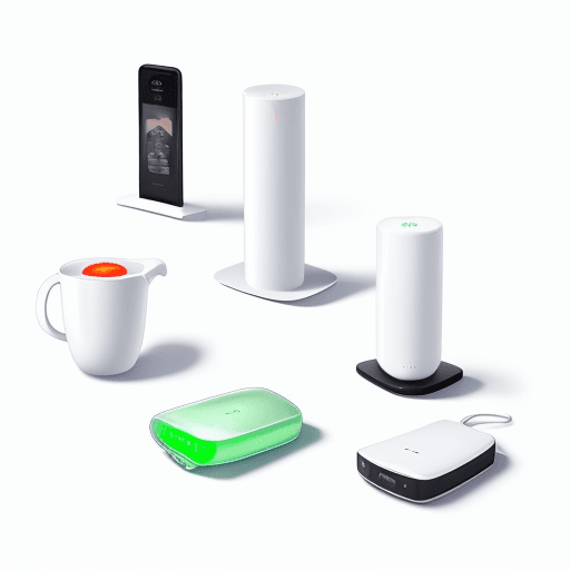 AI generated: 3 remote controls, on a glossy white surface, hyper realistic, highly detailed, 8K, juicero style