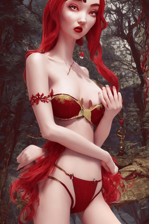 AI generated: Fire princess in gorgeous lingerie, pretty smooth face, epic fantasy comic book style portrait paint...