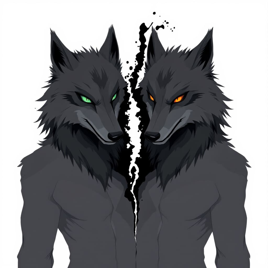 AI generated: Two Black Wolf full body fursonas with dark gray, closer to black, highlights. It also has eyes whic...