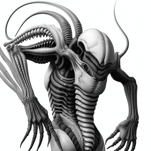 AI generated: highly detail xenomorph back and white  using Kentaro Miura art stile 