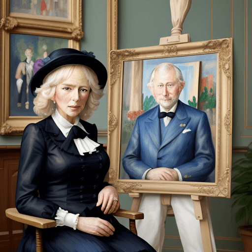 AI generated: Charles and Camilla portrait, elegant, colorfull, paintbrush, matisse, renoir, impressionist, realis...