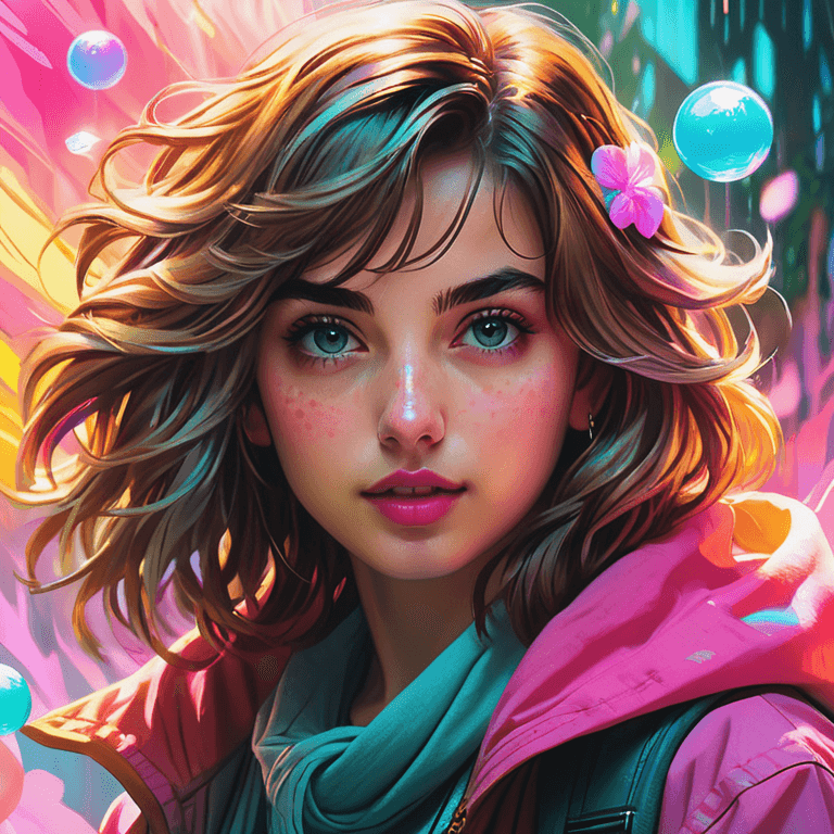 AI generated: Ana de armas, soft smile, Lighting and shading by Ross Tran, Close up, colorful, hand drawn, vibrant...