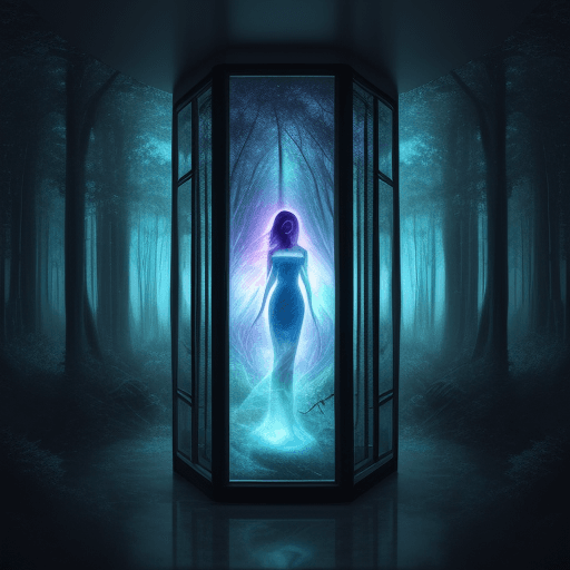 AI generated: create image of woman, inside in Astral wallpaper composition with nature