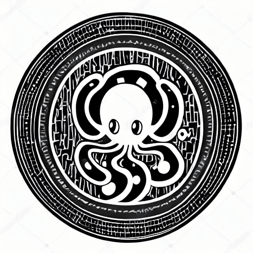 AI generated: Logo of a baby octopus on top of planet earth in a circle flat vector logo, japanese style, kawai, w...