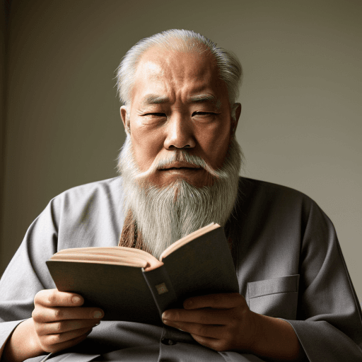 AI generated: High quality, realistic, Asian Old Wise Man, reading a book, long white beard, with a serene and wis...