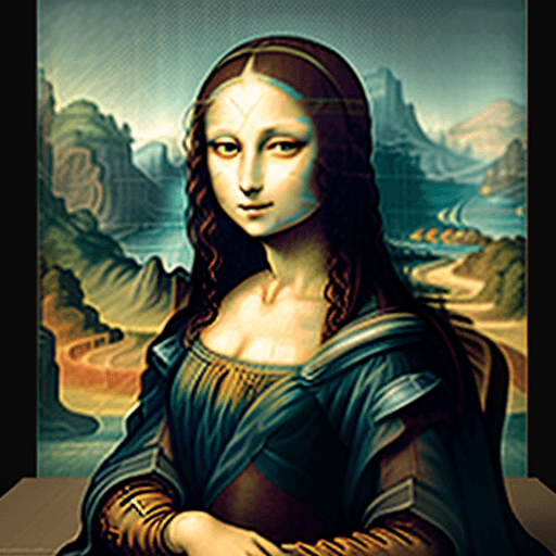 AI generated: Reimagine Da Vinci's 'Mona Lisa' in a cyberpunk setting, with Mona Lisa as a humanoid robot against ...