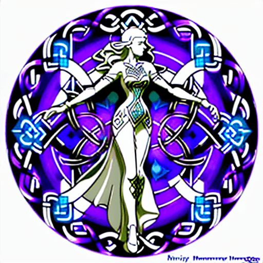 AI generated: 3D silhouette art of Arwen portrayed by (Marilyn Monrow), Celtic knot border, ethereal lights, fusio...