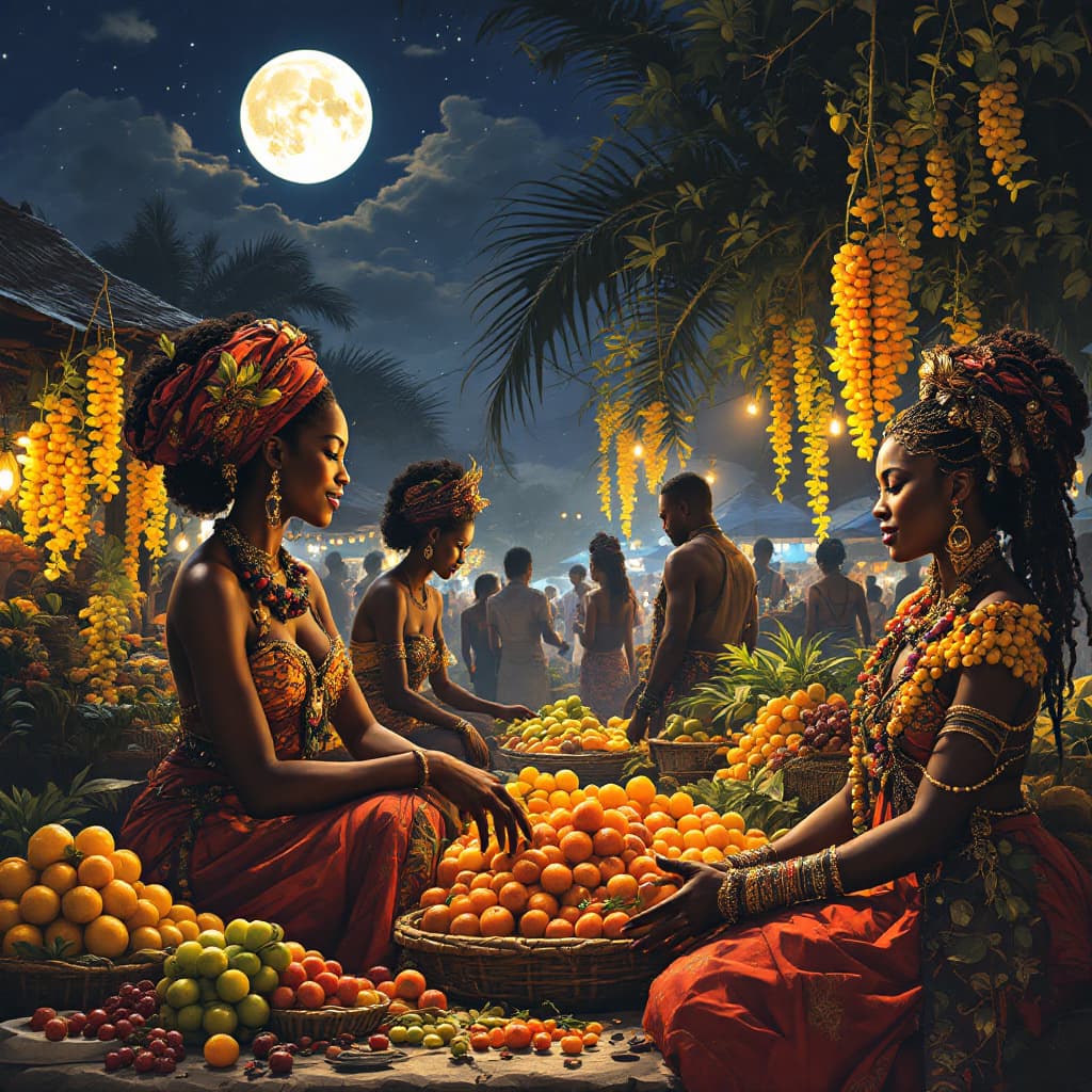 AI generated: Active Market in Buganda with a feel of Style detailed with Beautiful Women and Men Clad in Armour w...