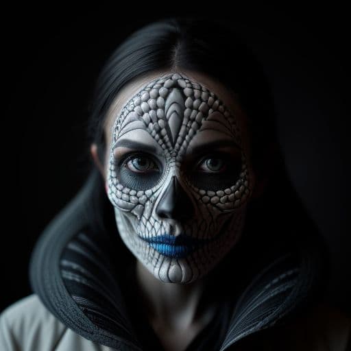 AI generated: the skull is distorted by the twists and turns of a woman with dark hair, in the style of neon impre...
