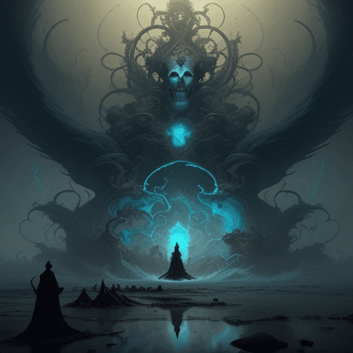 AI generated: A smoke ghost coming out of a lying dead, space of existence and absence, god of peace:: gods of wra...