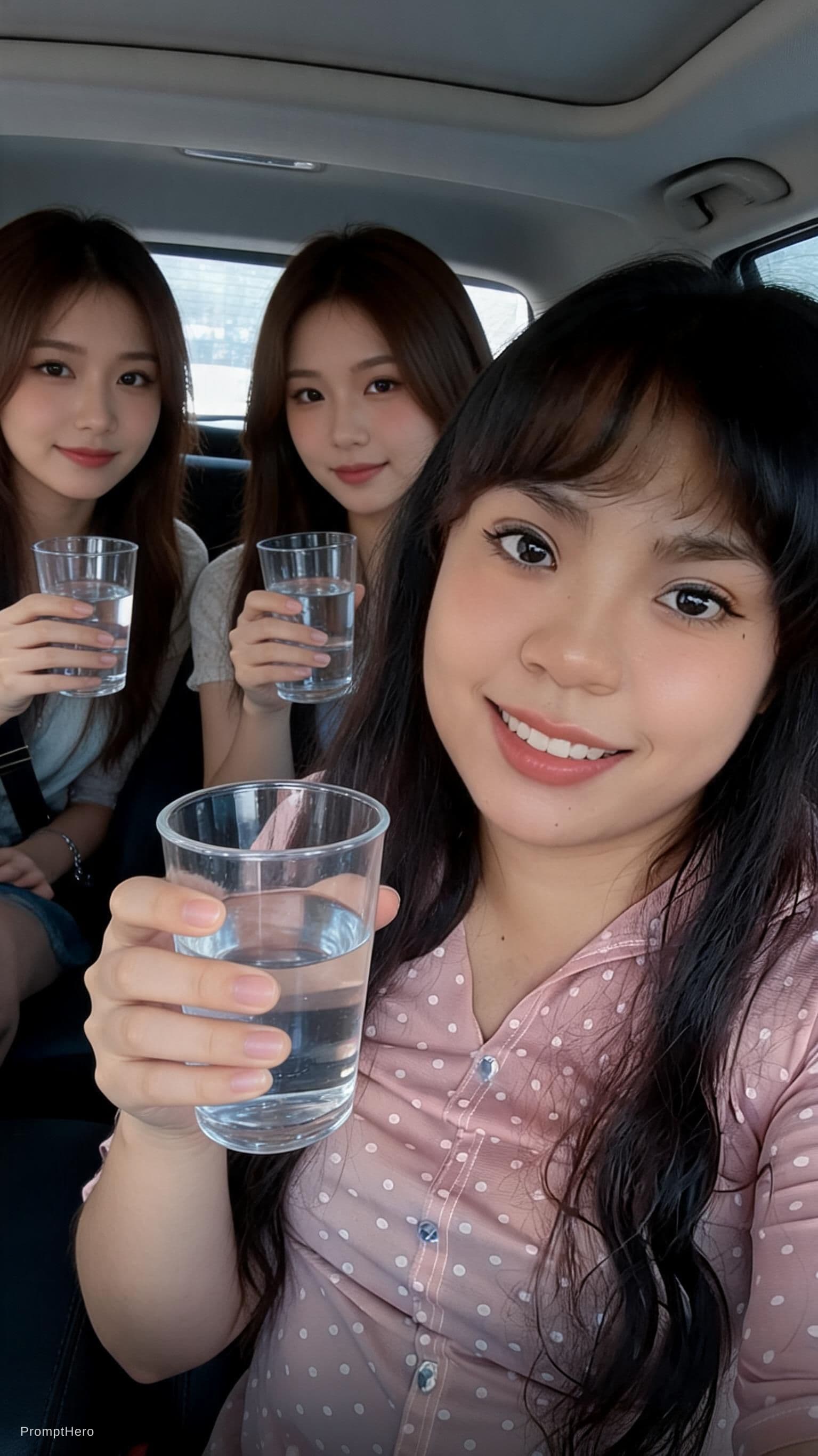 AI generated: sonriendo tomando agua con amigos