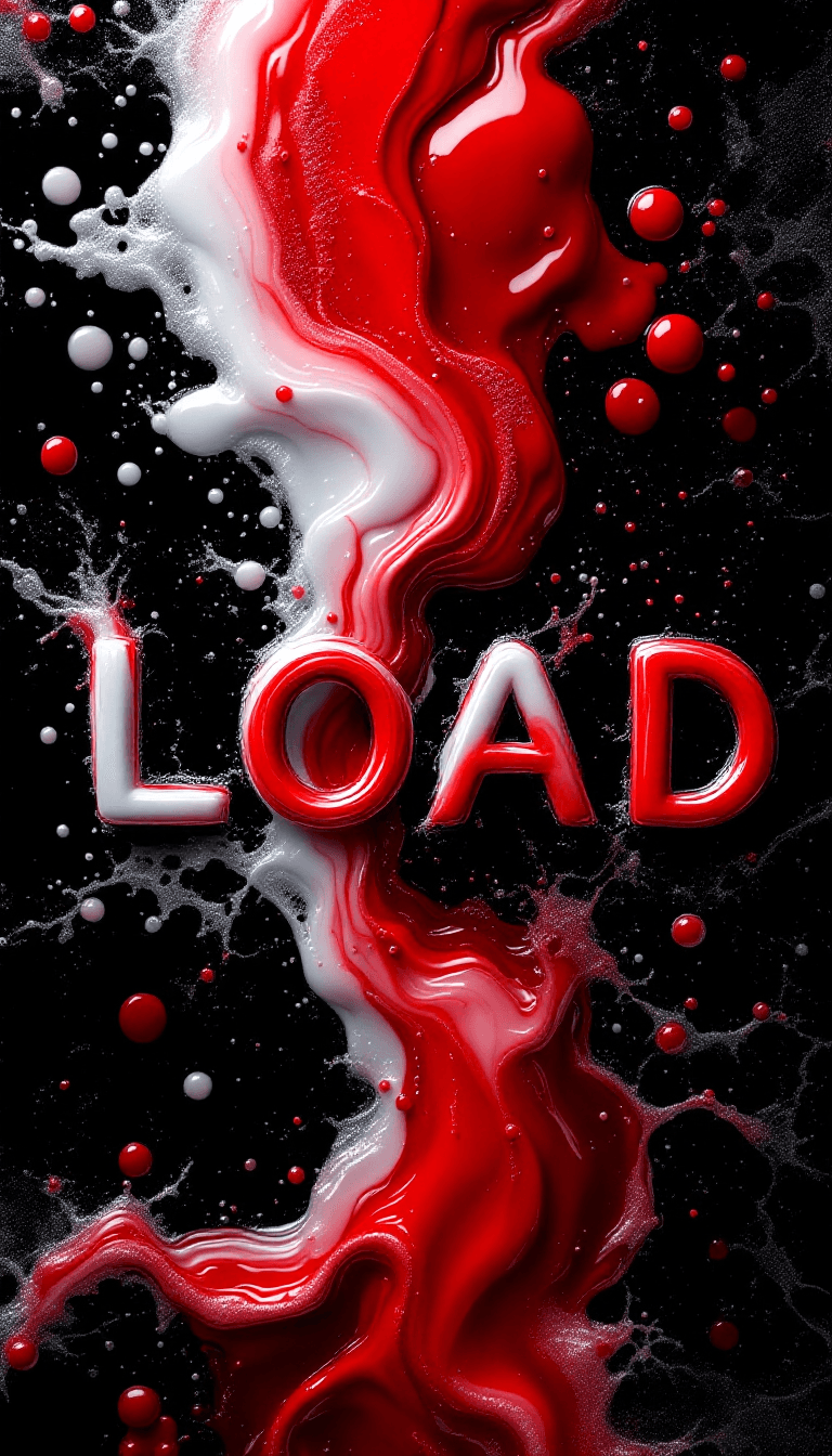 AI generated: experimental photography, flat lay, form of "LOAD", red white gradient color sperma like texture, th...