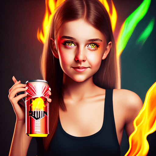 AI generated: portrait cute girl in the image of energy drink "burn" photorealistic 4k