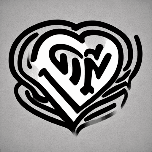 AI generated: A modern, creative, flat, monogram logo of ((detailed Heart)) white background, black and white, gre...