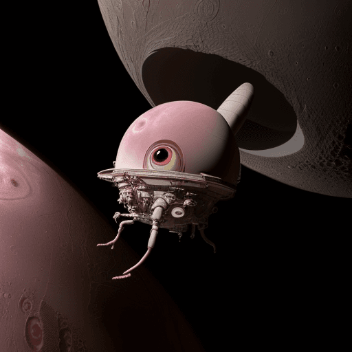 AI generated: Image of a inhabitant of Pluto, with three legs, five eyes and pink color