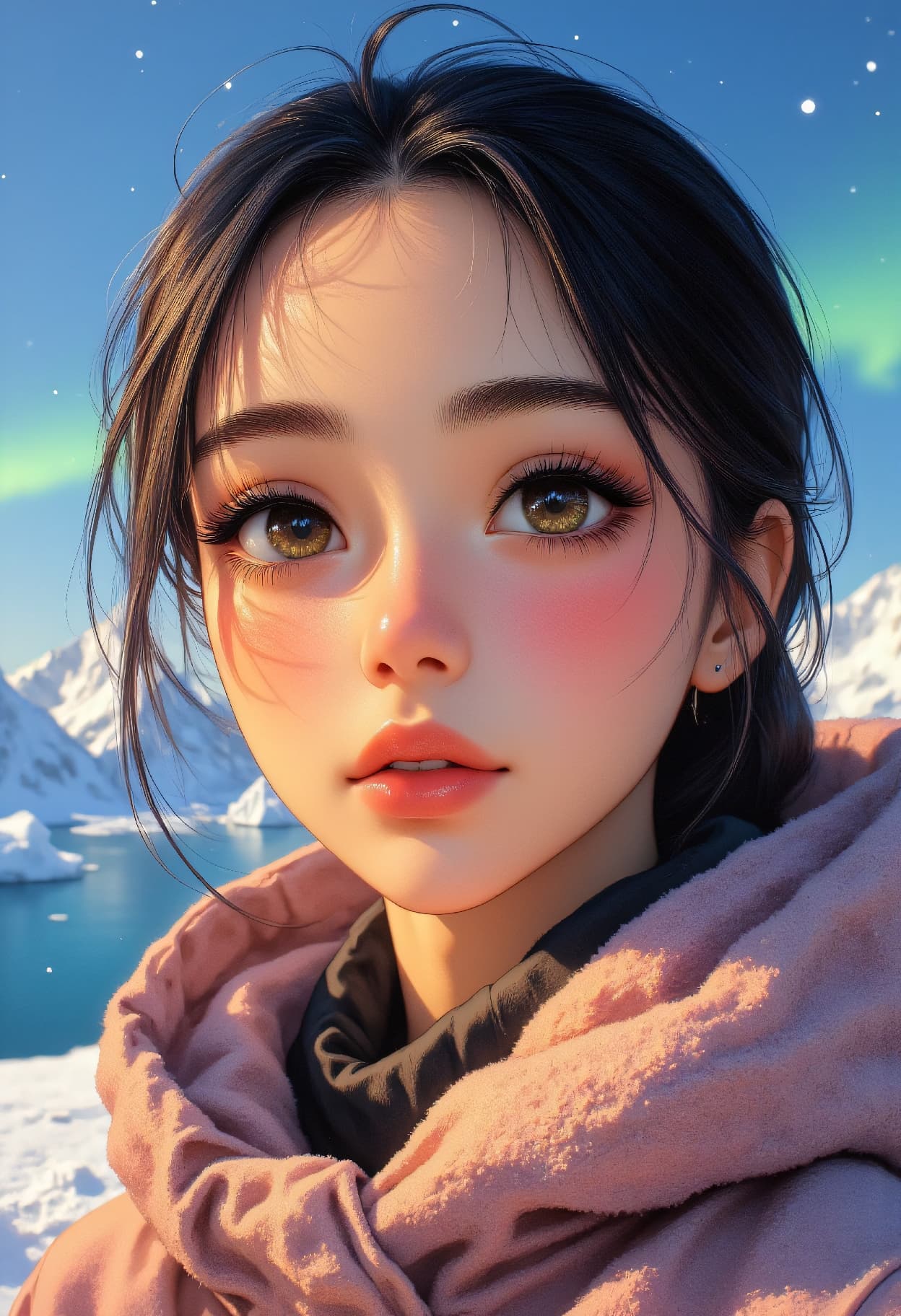 AI generated: anime extreme closeup portrait pencil drawing picture of a 24-year-old Bodo-Nepali female vibrant fe...
