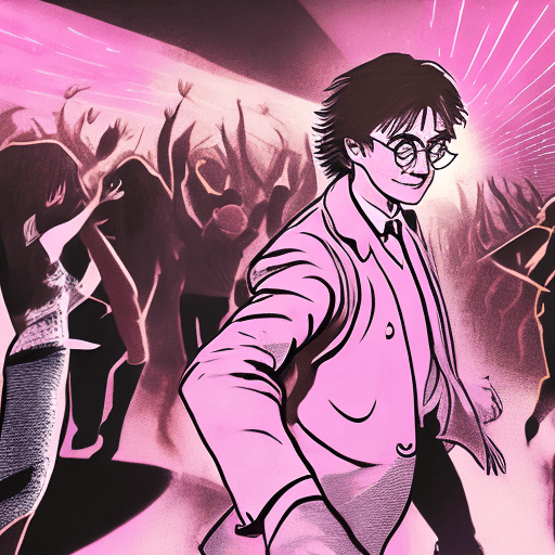 AI generated: harry potter dancing in a rave, in the style of precise and lifelike, distinctive and clear face and...