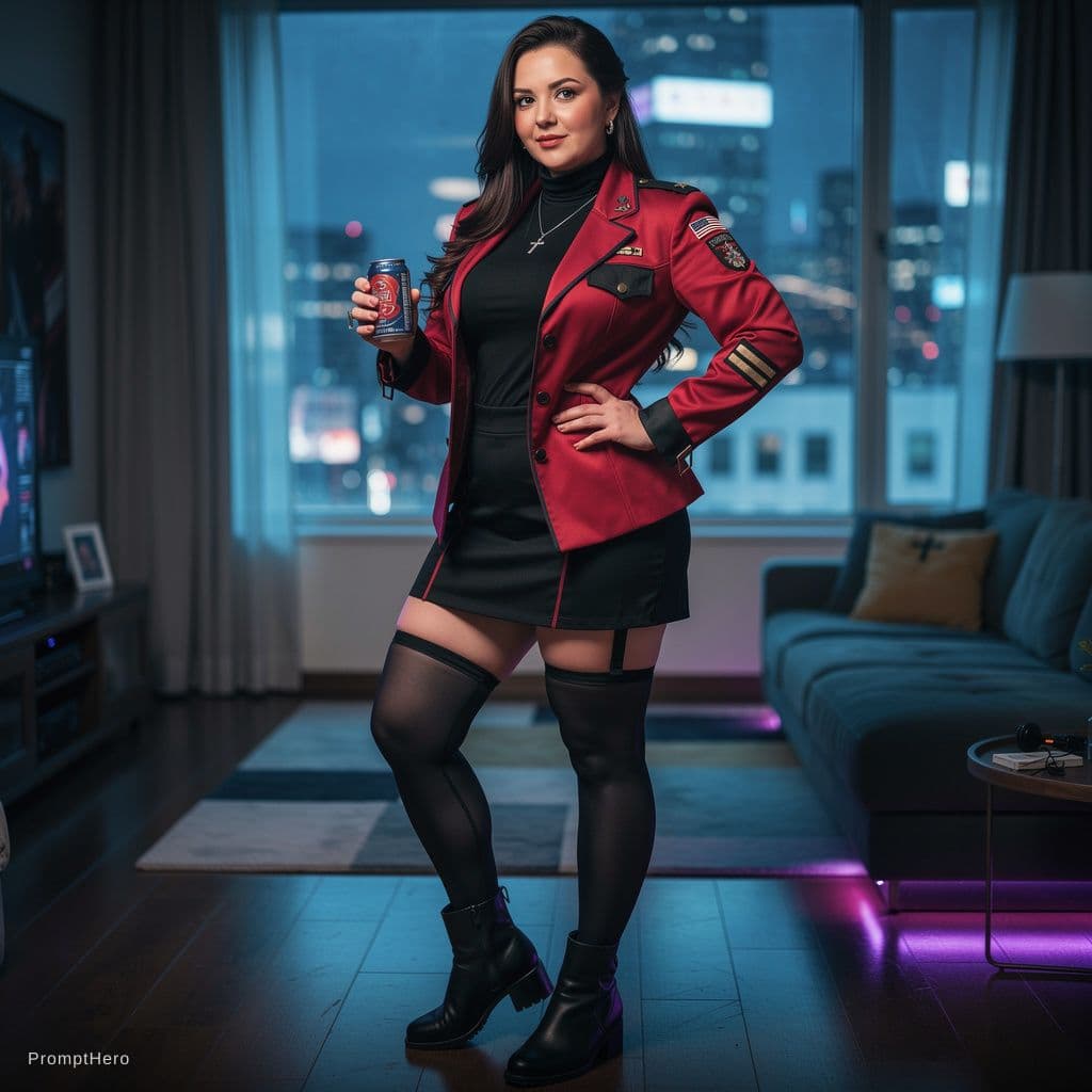 AI generated: Can you create a image of angela white dressed like misato from evangelion