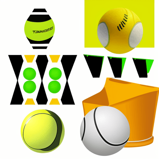 AI generated: tennis ball, safety cone, basketball, target, bowling pins vector collage
