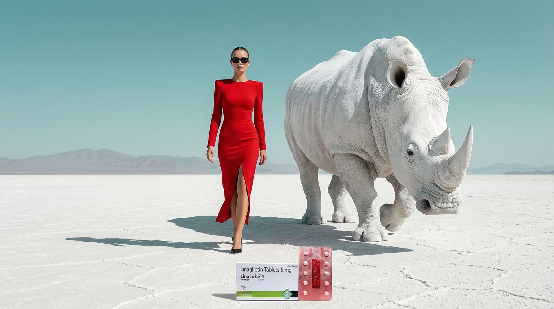 AI generated: {
  "scene": {
    "type": "editorial fashion surrealism",
    "location": "barren white desert with...