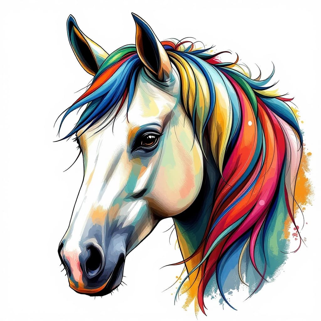 AI generated: crear cabeza de caballo arabe con los  colores primarios y estilo impresionista