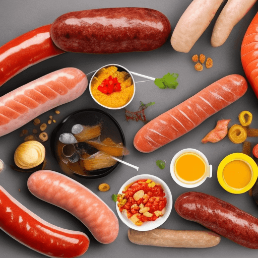 AI generated: you are a design expert, describe promotional designs for food products in the form of sausages and ...